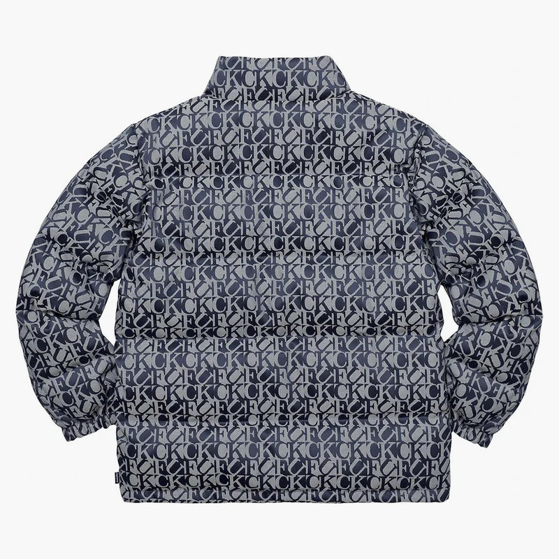 Supreme fuck jacquard puffy jacket navy