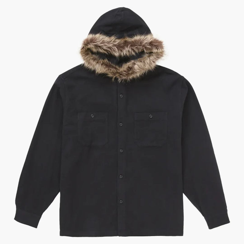 Supreme Fur Trim Flannel Hooded Shirt Black