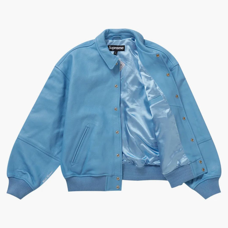 Supreme Gore-tex Infinium Windstopper Leather Varsity Jacket Light Blue