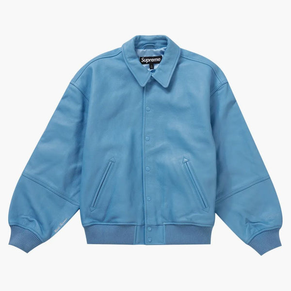 Supreme Gore-tex Infinium Windstopper Leather Varsity Jacket Light Blue