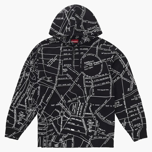 Nejvyšší gonz vyšívaná mapa kapucí mikina černá