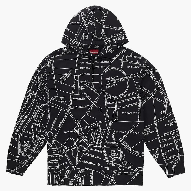 Nejvyšší gonz vyšívaná mapa kapucí mikina černá