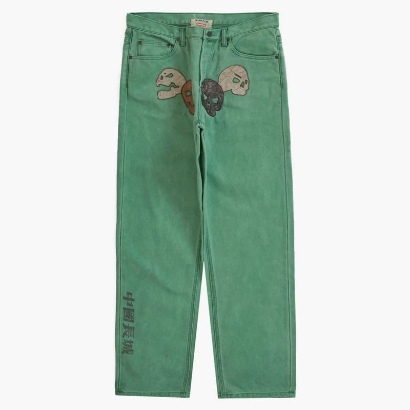Nejvyšší velká čínská nástěnná plátno 5-kapsa Jean Washed Green