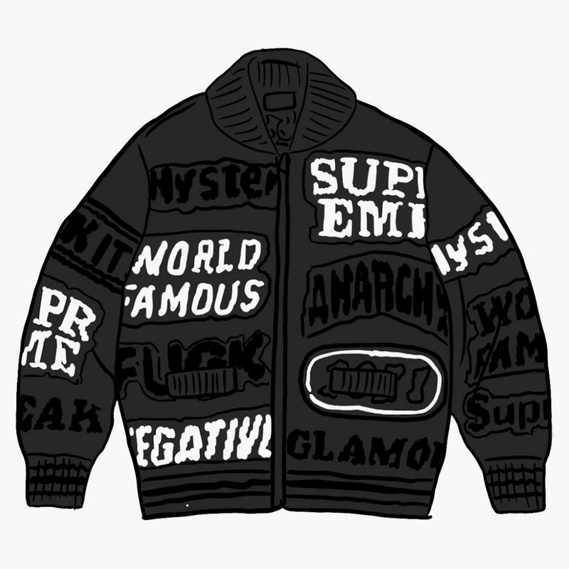 Najwyższe histeryczne logo logo glamour zip u góry sweter czarny