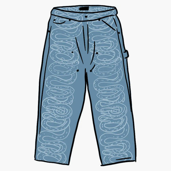 Supreme Hysteric Glamour Snake Double Knee Denim Painter Pant Blue