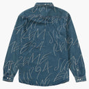 Supreme Writing Jacquard Denim camisa Washed Indigo