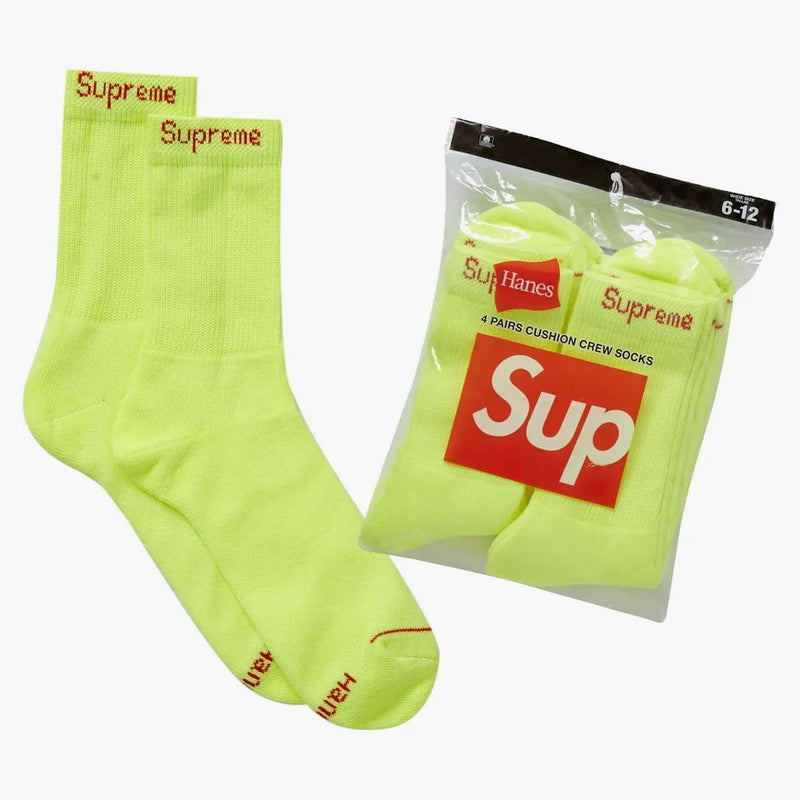 Supreme Hanes Crew Socks (4 pack) Fluorescent Yellow