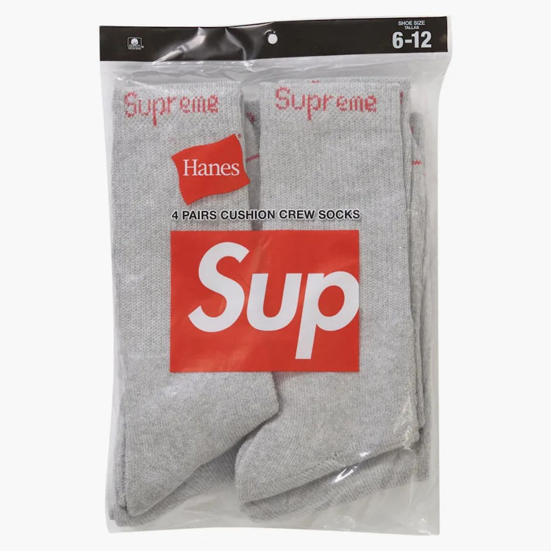 Supreme Hanes Crew Socks (4 Pack) Heather Grey