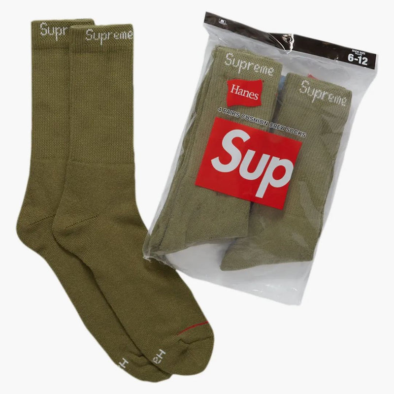 Supreme Hanes Crew Socks (4 Pack) Olive