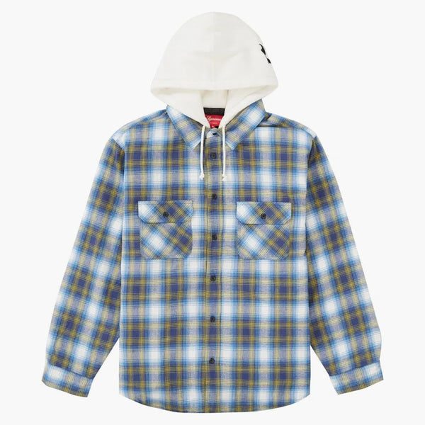 Supreme Hooded Flannel Zip Up Shirt Blue