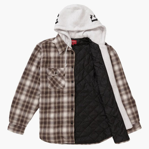 Nejvyšší kapucí flanel na zip up košile hnědá