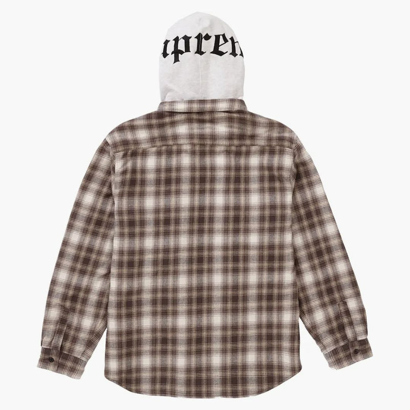 Nejvyšší kapucí flanel na zip up košile hnědá