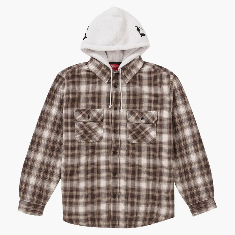 Nejvyšší kapucí flanel na zip up košile hnědá