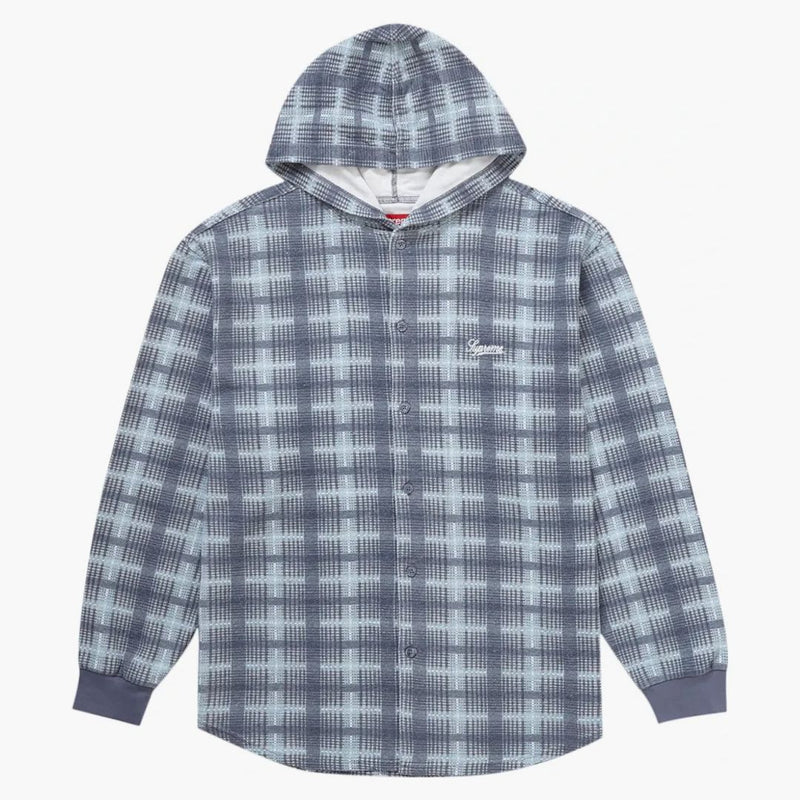 Supreme Hooded Plaid Knit Shirt Blue