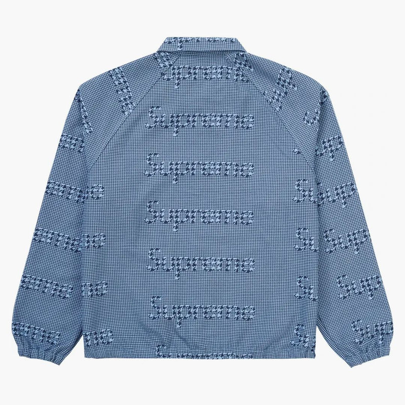 Supreme Houndstooth Logos Snap Front Jacket Blue
