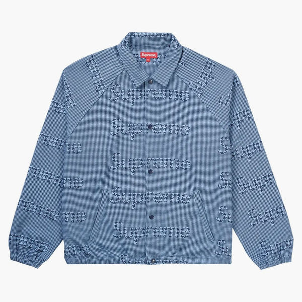 Supreme Houndstooth Logos Snap Front Jacket Blue