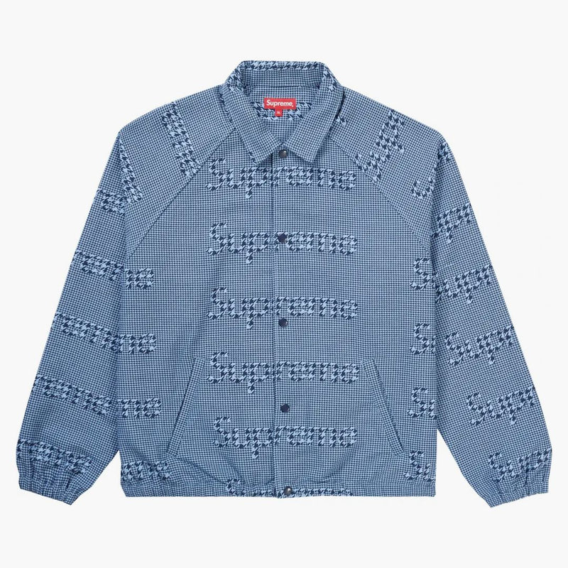Supreme Houndstooth Logos Snap Front Jacket Blue