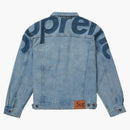 Najwyższa wstawka logo dżinsowa kurtka trucker zmyta niebieska