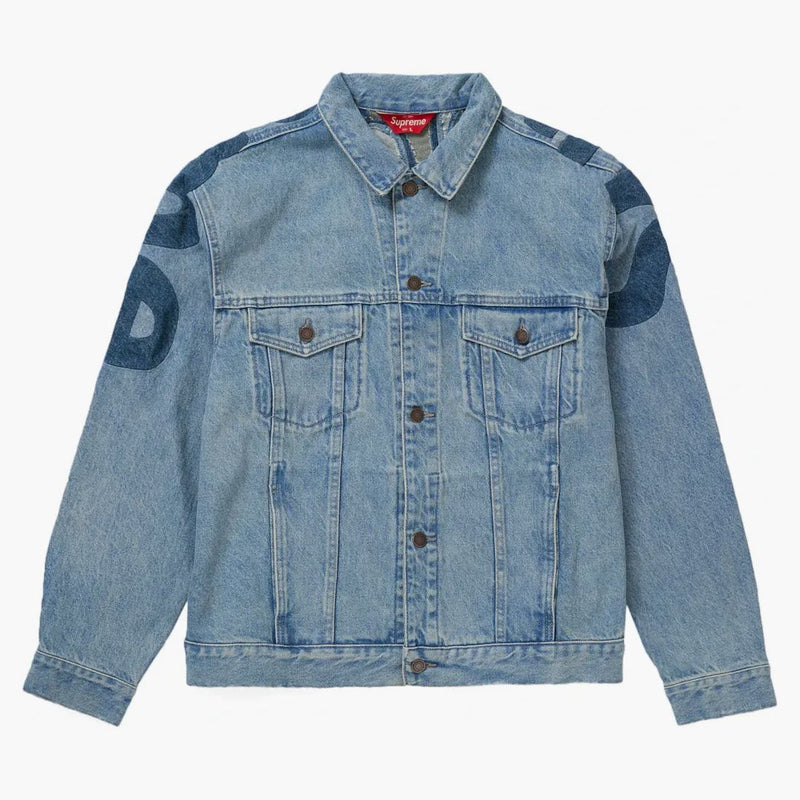 Supreme Inset Logo Denim Trucker Jacket Washed Blue