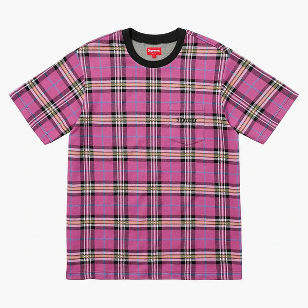 Supreme Jacquard Tartan Plaid Pocket Tee Pink