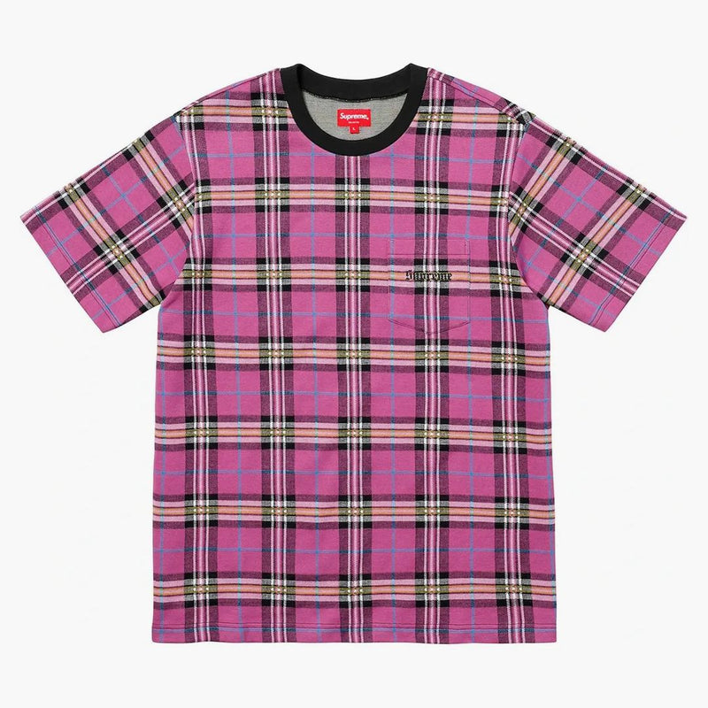 Supreme Jacquard Tartan Plaid Pocket Tee Pink
