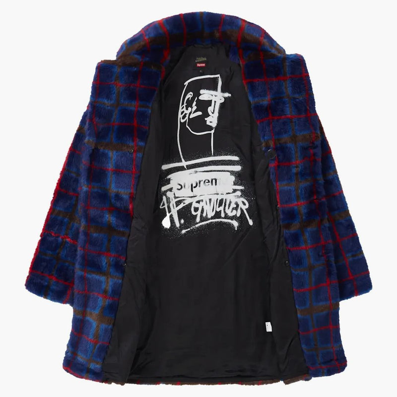 Nejvyšší Jean Paul Gaultier dvojitý prsa Plaid Faux pro kabát modré