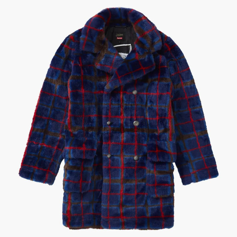 Nejvyšší Jean Paul Gaultier dvojitý prsa Plaid Faux pro kabát modré