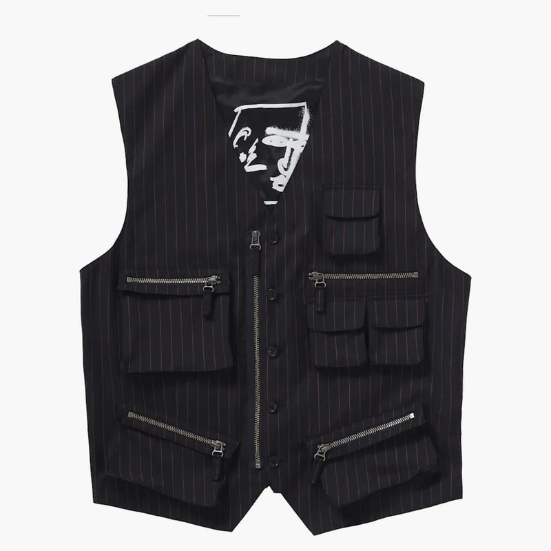 Nejvyšší Jean Paul Gaultier Pinstripe Cargo Suit Vest Black
