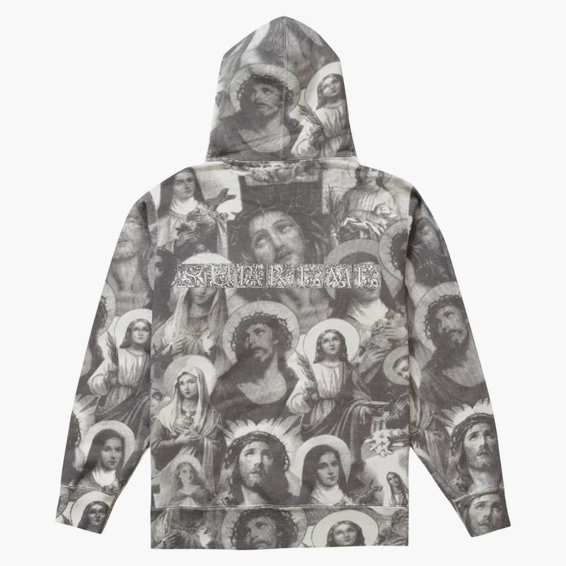 Suprema Jesús y María sudadera con capucha gris oscuro