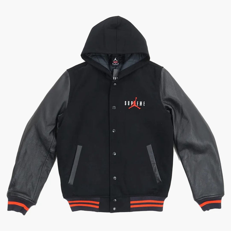 Supreme Jordan Hooded Varsity Jacket Black