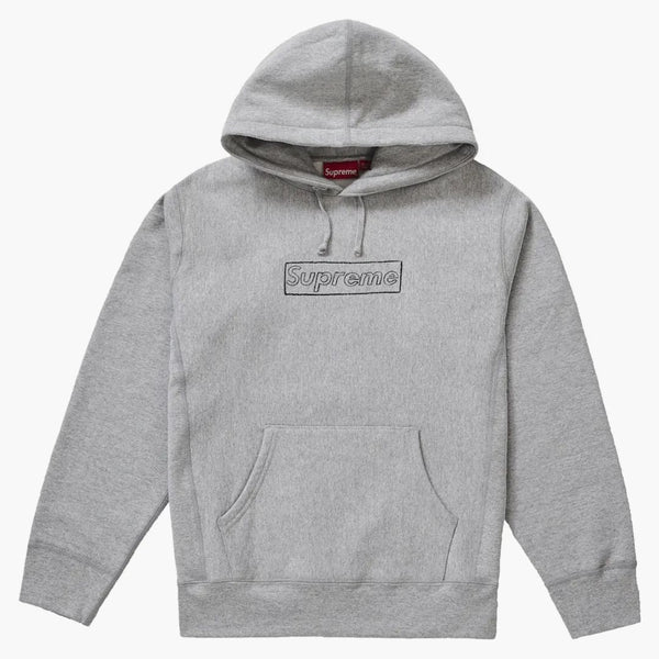 Supreme Kaws Chalk Logo Hooded Sweatshirt Heather Grey