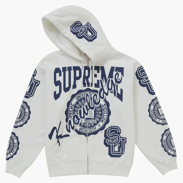 Supreme Knowledge Reigns Zip Up Hooded Sweatshirt White