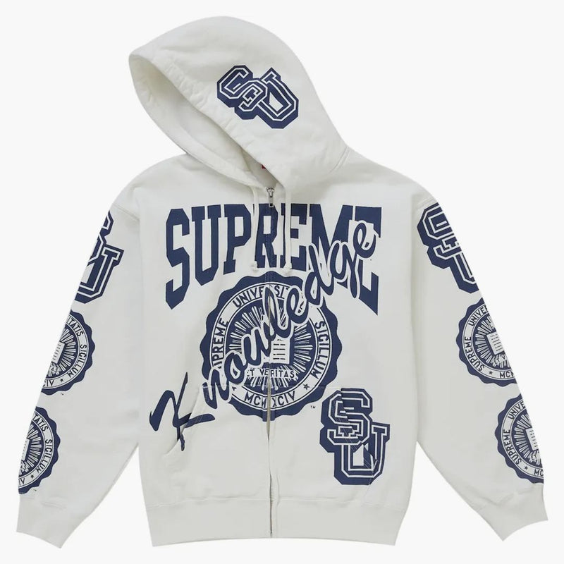 Supreme Knowledge Reigns Zip Up Hooded Sweatshirt White