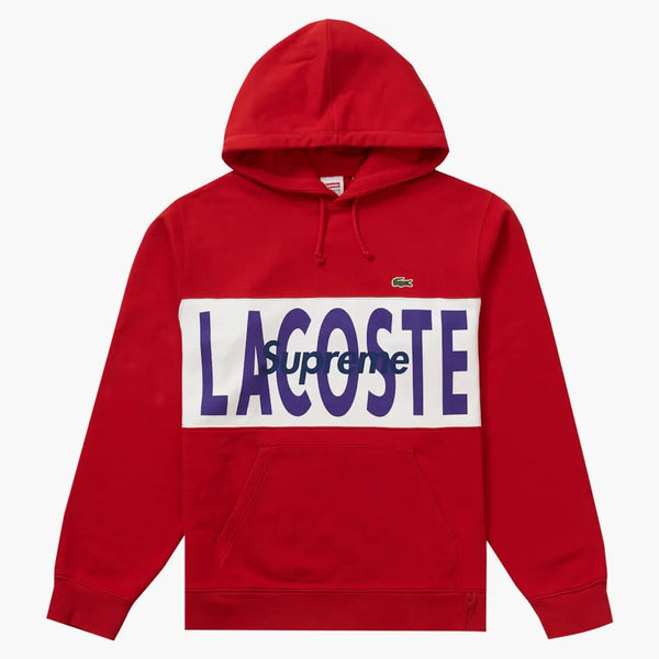 Supreme Lacoste Logo Panel Hooded Sweatshirt Red