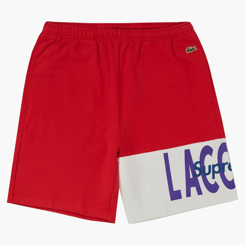 Supreme Lacoste logo panel mikina červená