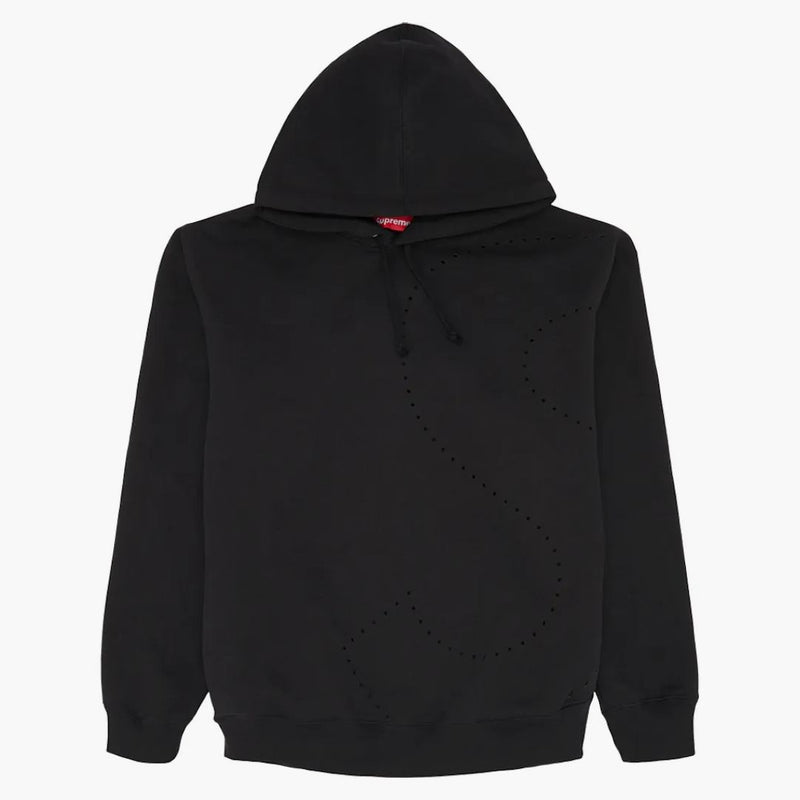 Supreme Laser Cut s logotyp huva tröja svart