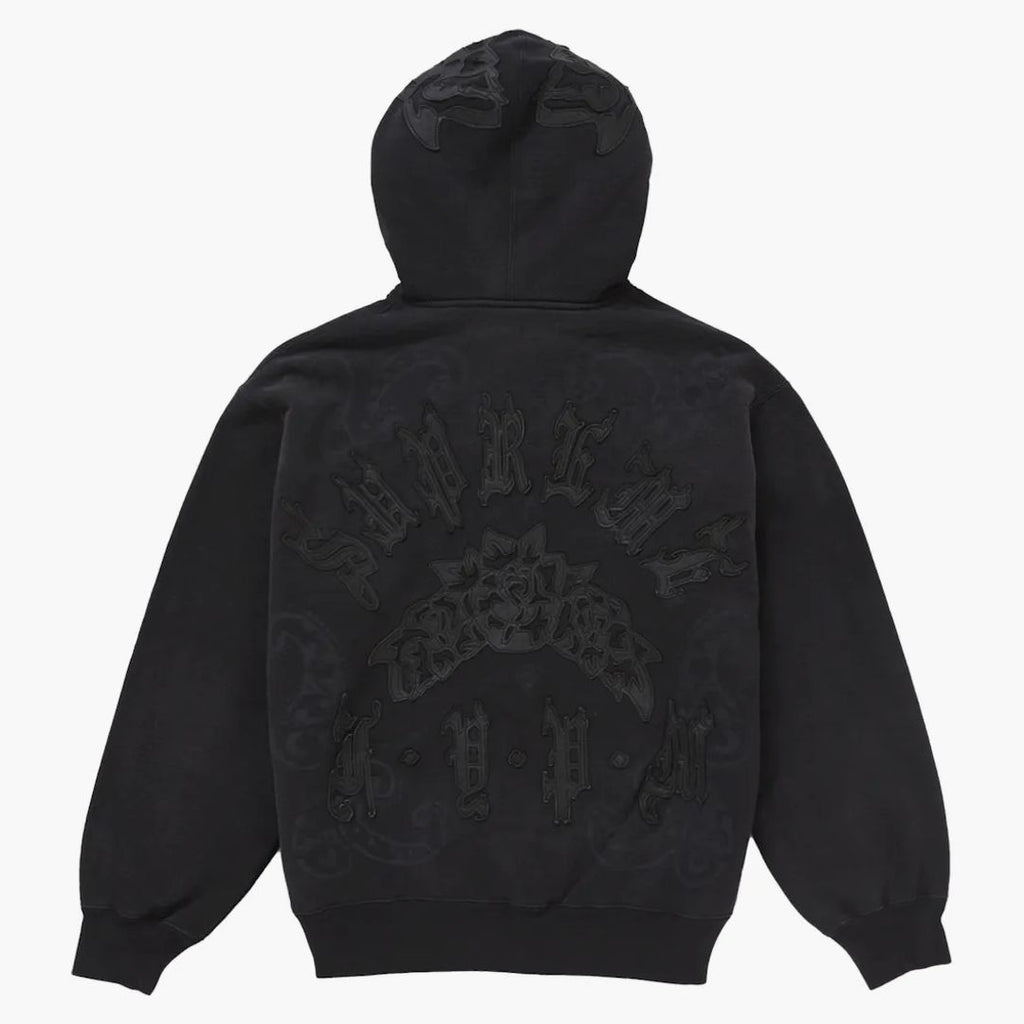 Leather AppliquéZip Up Hooded Sweatshirt Leather Applique Zip Up Hooded Sweatshirt 