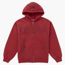 Supreme Leather Applique Zip Up Hooded Sweatshirt Burnt Red