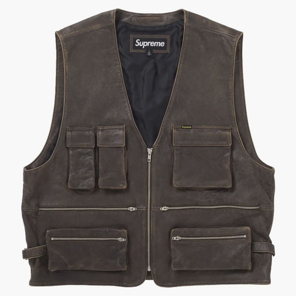 Supreme Leather Cargo Vest Brown
