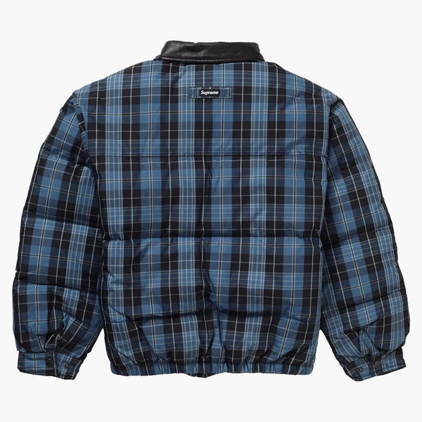 Supreme Leather Collar Puffy Jacket Blue Plaid