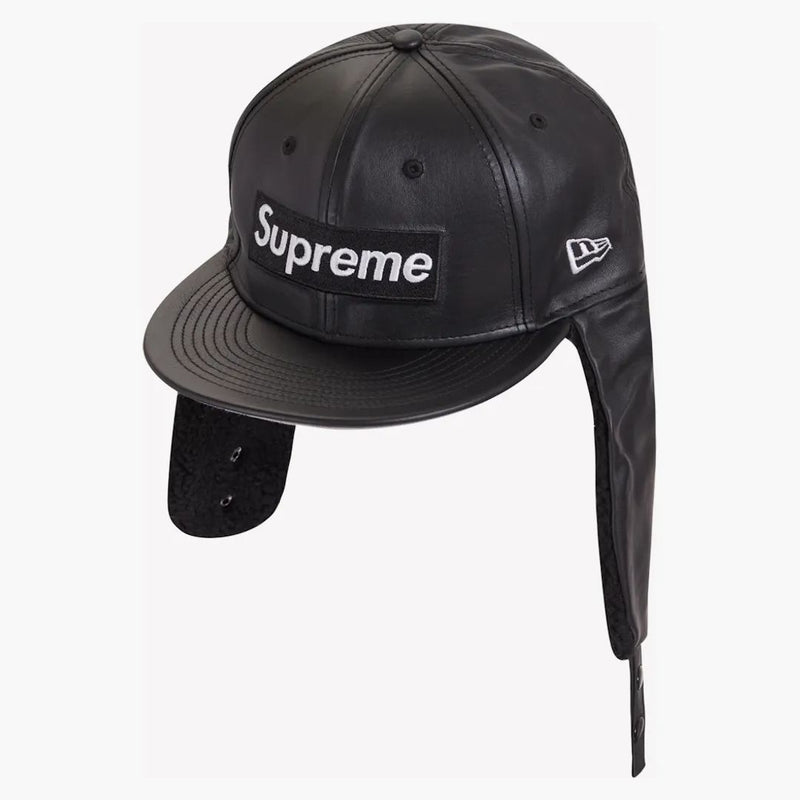Supreme Leather earflap box logo new era black