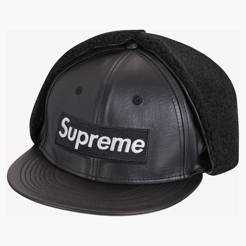 Supreme Leather earflap box logo new era black