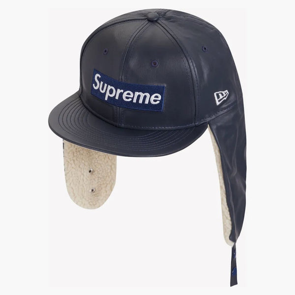 Supreme Leather Earflap Box Logo New Era Navy