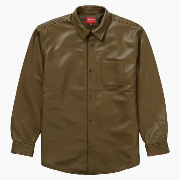 Supreme Leather Shirt Olive