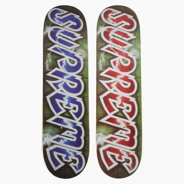Supreme Lee Quinones Lee Logo Skateboard Deck Blue/Red Set