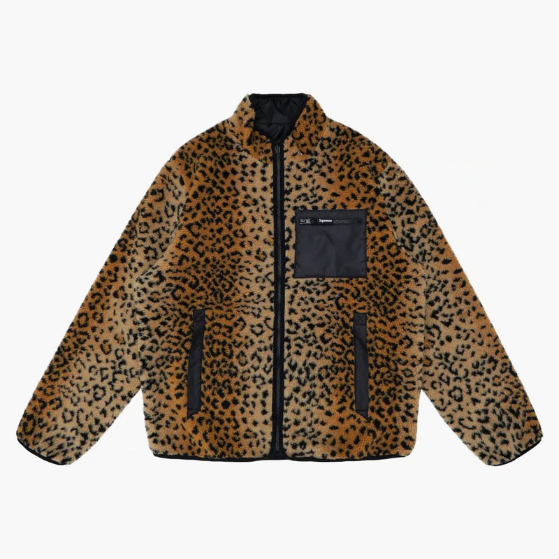 Supreme Leopard Fleece reversibel jacka svart
