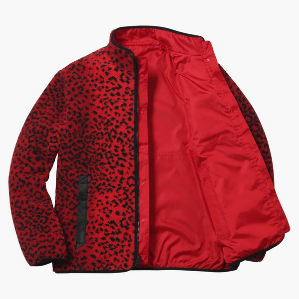 Supreme leopard fleece reversible jacket red