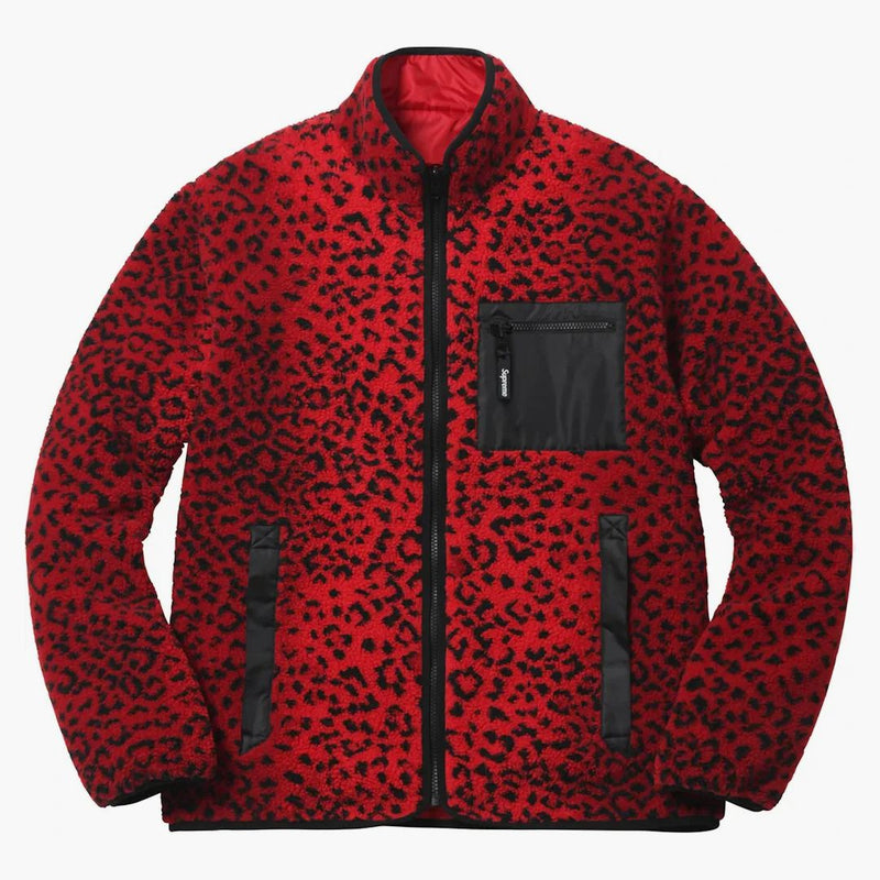 Supreme leopard fleece reversible jacket red