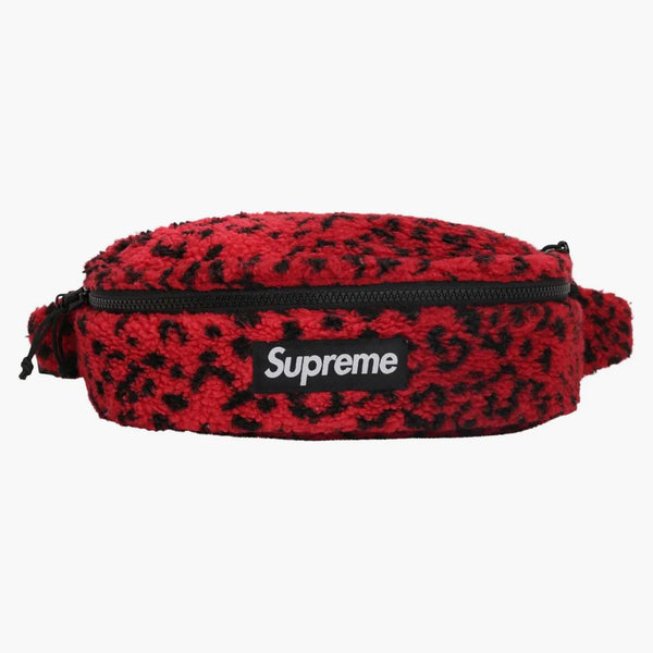 Supreme Leopard Fleece Waist Bag Red