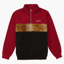 Supreme Leopard Panel Half Zip Sweatshirt Cardinal